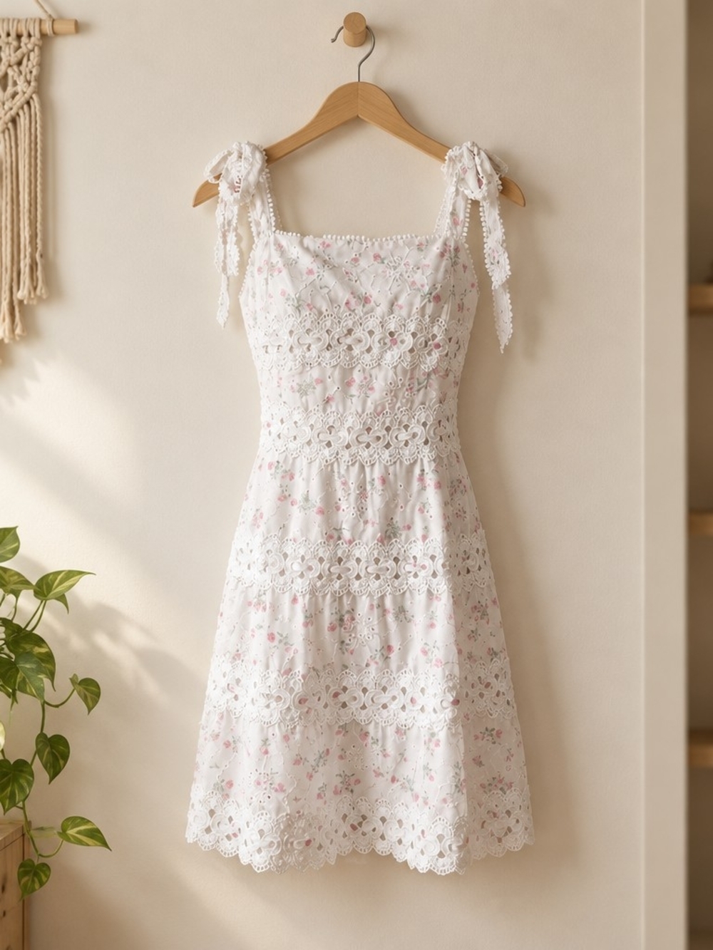 Nordstrom White Floral Lace Tie-Strap Mini Dress